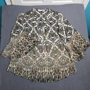 Susan Graver Women L Cream Woven Open-Front Light Cardigan Bell Sleeve